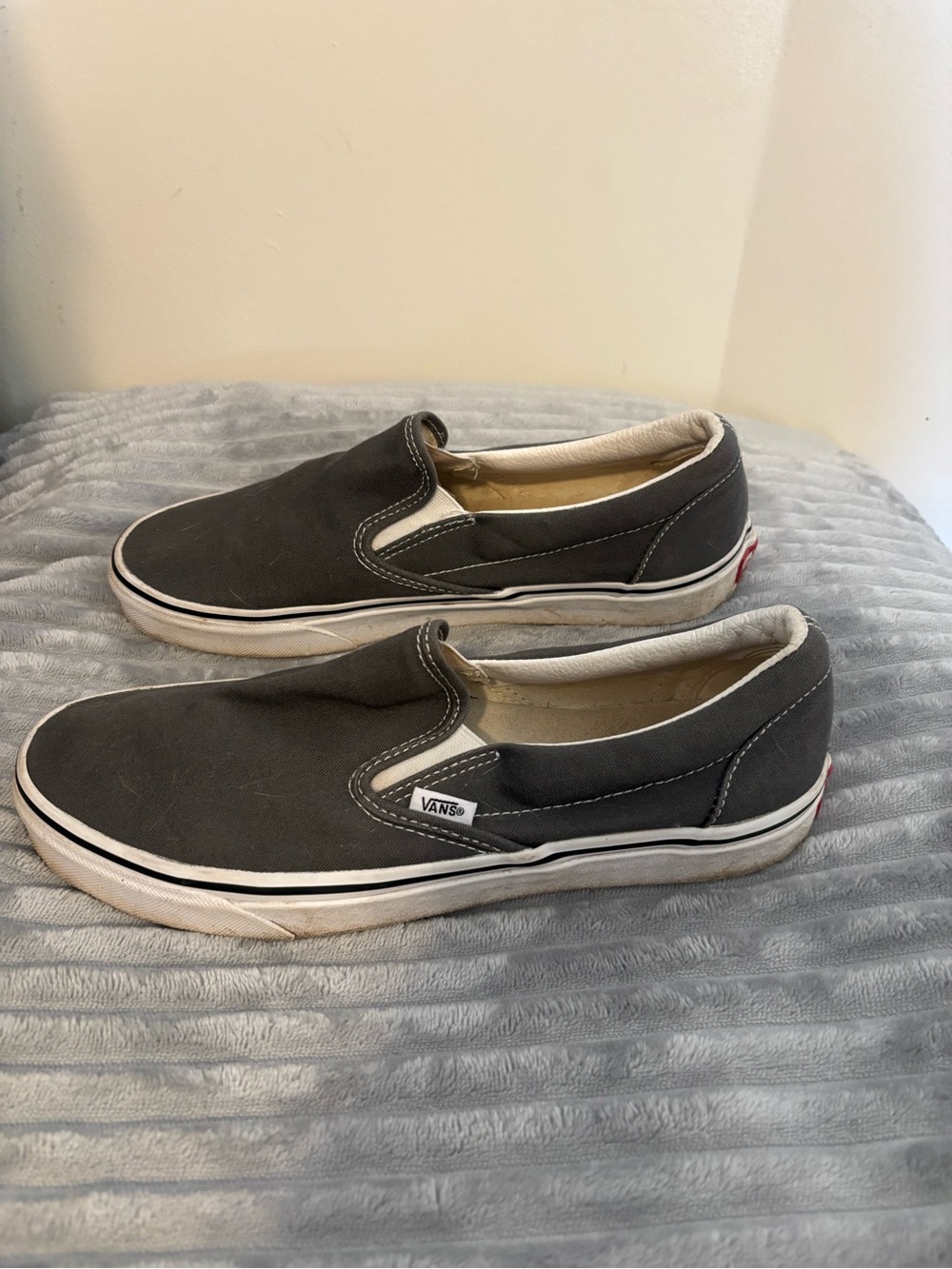Vans Slip-On Canvas Loafers in Gray with White Trim